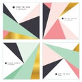 Set of 4 Creative Universal Invitation cards. Geometric Triangles Textures. Great for Wedding, Anniversary, Birthday