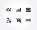 Credit card, Businessman case and Surprise boxes icons. Laureate, Report diagram and Column diagram signs. Royalty Free Stock Photo