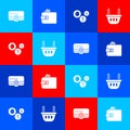 Set Credit card with lock, Wallet paper money cash, Coin and Shopping basket icon. Vector