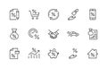 Set of Credit and Loan Related Vector Line Icons. Contains such Icons as Credit Card, Rate Calculator, Deposit and more