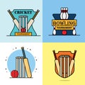 Set of Cricket Badge and Bowling Ball Badge sports game elements vector illustration Royalty Free Stock Photo