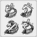 Set of cricket club emblems, labels, badges and design elements with horse, bull and ram. Print design for t-shirts.