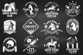 Set of cricket and Horse riding club, patches, emblem, logo. Vector illustration. Concept for shirt, print, stamp or tee