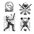 Set of cricket vintage emblems, labels, badges, logos. Isolated on white