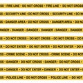 Set of Crime scene yellow tape, police line, danger, fire, Do Not Cross tape. Cartoon flat-style. Vector illustration Royalty Free Stock Photo