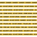 Set of Crime scene yellow tape, police line, danger, fire, Do Not Cross tape. Cartoon flat-style. Vector illustration Royalty Free Stock Photo