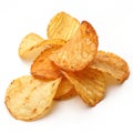 Crispy potato chips isolated on white background