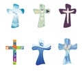 Set modern isolated Christian crosses. Religious signs. Cross collection with symbols of Christianity