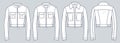 Set of Crop Jackets technical fashion illusrtation. Jackets witch different collars, fashion flat technical drawing template