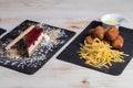 Set with croquetes and cheese cake Royalty Free Stock Photo