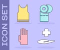 Set Cross hospital medical, Sleeveless T-shirt, Rubber gloves and Toilet paper roll icon. Vector