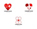 Set of Cross plus heart medical logo icon design template elements Royalty Free Stock Photo