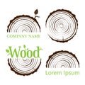 Set a cross section of the trunk with tree rings. Vector illustration. Logo. Tree growth rings. Tree trunk cross-section.