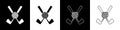 Set Crossed golf club with ball icon isolated on black and white background. Vector