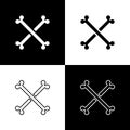 Set Crossed human bones icon isolated on black and white background. Vector Royalty Free Stock Photo