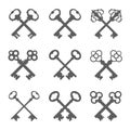 Set of crossed keys silhouettes vector