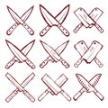 Set of crossed kitchen knives vector Royalty Free Stock Photo