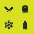 Set Crossed meat chopper, Baby bottle, Snowflake and Ship icon. Vector