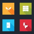 Set Crossed meat chopper, Furniture nightstand, Safe and Toilet bowl icon. Vector