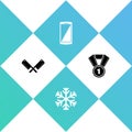 Set Crossed meat chopper, Snowflake, Smartphone, mobile phone and Medal icon. Vector