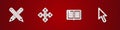 Set Crossed pencil, Pixel arrows in four directions, Open book and cursor icon. Vector Royalty Free Stock Photo