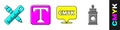 Set Crossed ruler and pencil, Text, Speech bubble with text CMYK and Paint spray can icon. Vector Royalty Free Stock Photo