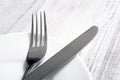 Set Of Crossed Stainless Steel Fork And Knife Lying On A Dinner Plate Royalty Free Stock Photo