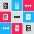 Set Crossword, Calculator and Bow tie icon. Vector Royalty Free Stock Photo