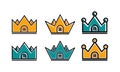 Set of Crown and House for Real Estate or Home King Logo Design Vector Illustration. Royalty Free Stock Photo