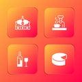 Set Crown of spain, Spanish cook, Wine bottle with glass and Cheese icon. Vector