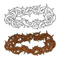 Crown of thorns in outlines and flat colors, Vector illustration