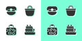 Set Cruise ship, Captain hat, Suitcase and Beach bag icon. Vector Royalty Free Stock Photo
