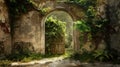 Set within a crumbling stone wall an arched doorway leads into a hidden garden. The vines that adorn it seem to beckon