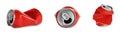 Set with crumpled cans on white background. Banner design Royalty Free Stock Photo