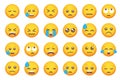 Set of crying emoticon smile icons. Cartoon emoji set. Vector emoticon set Royalty Free Stock Photo