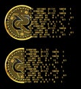 Set of crypto currency decred flying golden symbols