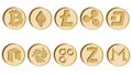 Set of crypto currency symbol,golden coins icons