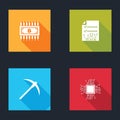 Set Cryptocurrency bitcoin with circuit, Smart contract, Pickaxe and Processor icon. Vector Royalty Free Stock Photo