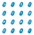 Set Cryptocurrency coin Bitcoin, Zcash ZEC, Shield Ethereum ETH, Hand holding, cloud mining, Chain link, and key icon