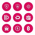 Set Cryptocurrency coin Dash, Bitcoin, wallet, Shopping basket with bitcoin, Server and gear, CPU mining farm and Shield