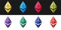 Set Cryptocurrency coin Ethereum ETH icon isolated on black and white background. Digital currency. Altcoin symbol Royalty Free Stock Photo