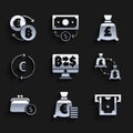 Set Cryptocurrency exchange, Coin money with euro symbol, ATM and, Currency, Wallet coins, pound and icon. Vector Royalty Free Stock Photo