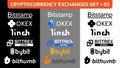 Set of cryptocurrency exchanges logo, digital stock market symbols icons isolated in monochrome and color. Set 03