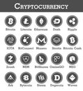 Set of cryptocurrency icon . Black and white design . Vector