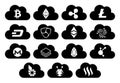 Set Of Cryptocurrency Icons On Clouds Isolated Royalty Free Stock Photo