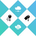 Set Cryptocurrency key, Cloud computing lock, Network cloud connection and Marked icon. Vector Royalty Free Stock Photo