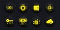 Set Cryptocurrency key, CPU mining farm, bitcoin with circuit, ASIC Miner, wallet and icon. Vector Royalty Free Stock Photo