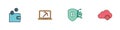 Set Cryptocurrency wallet, Mining with laptop and pickaxe, Shield bitcoin and cloud mining icon. Vector Royalty Free Stock Photo