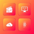 Set Cryptocurrency wallet, Mining with monitor and pickaxe, cloud mining and bitcoin circuit icon. Vector