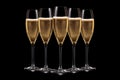 Set of crystal-clear flute glass of champagne isolated on black background Royalty Free Stock Photo